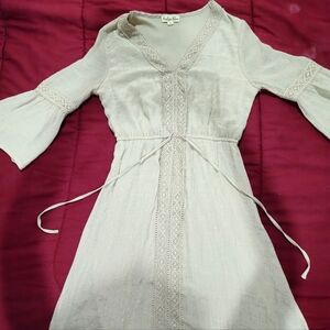 Chic Cream Lace Detail Long Sleeve Dress